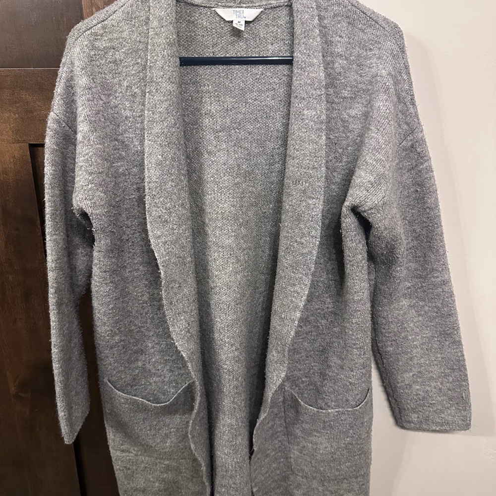 Time and Tru Heather Gray Open-Front Knit Cardigan | Size Medium